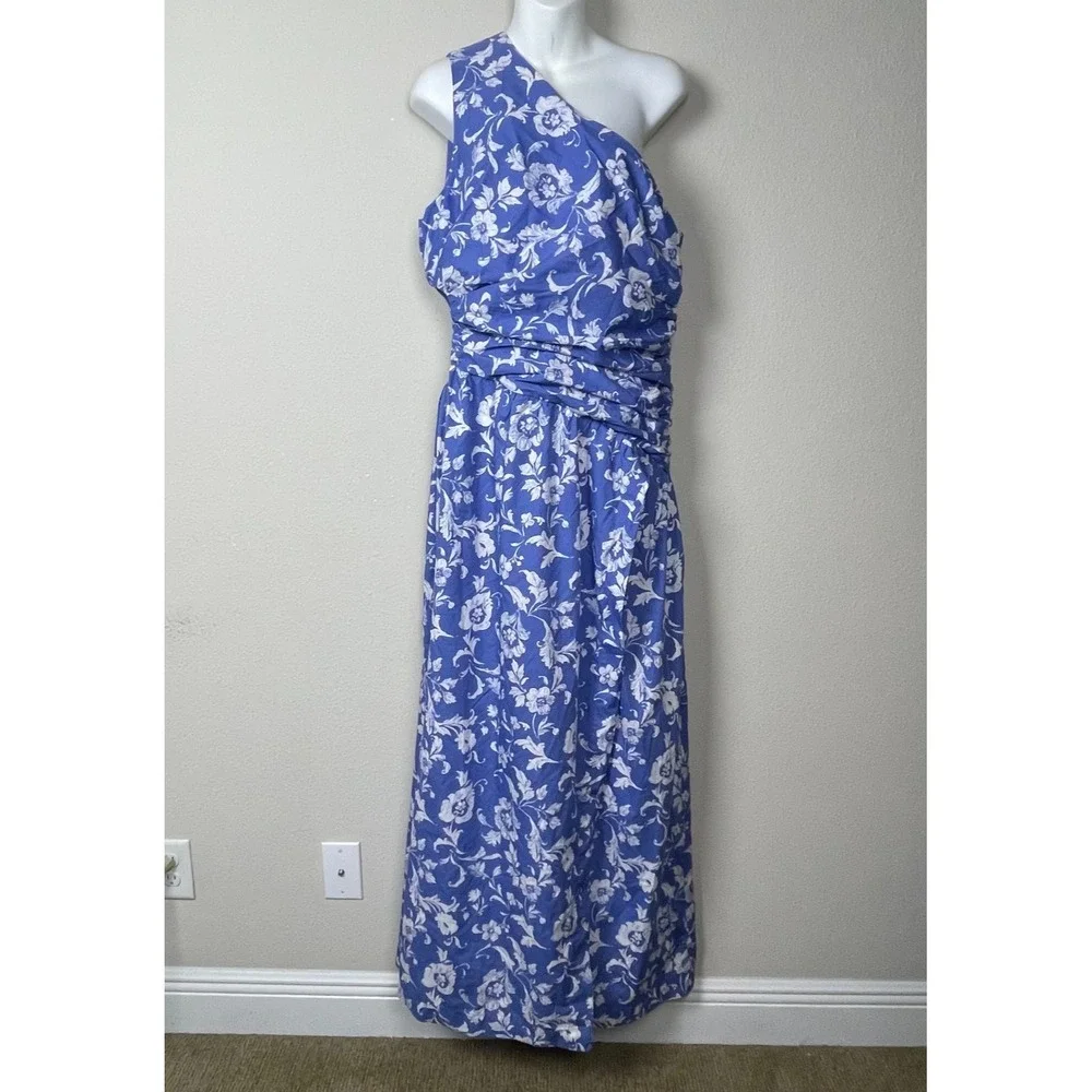 Abercrombie & Fitch L Tall One-Shoulder White Blue Floral Maxi Dress‎ NWOT